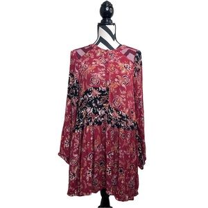 Umgee Boho Floral Paisley Print Sz L Long-Sleeve Tunic Top